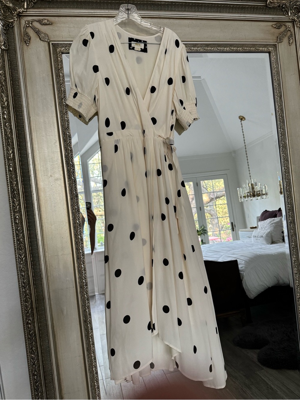 Polka Dot Wrap Maxi Dress - Black on Cream